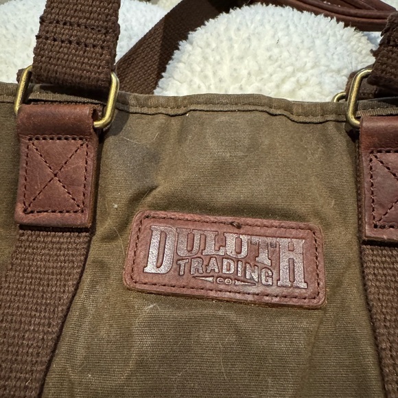 Duluth Trading Co Brown Waxed coated Canvas Backpack tote bag expandable Filson